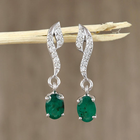 Emerald Stud Earrings: 925 Sterling Silver, Oval Gemstone