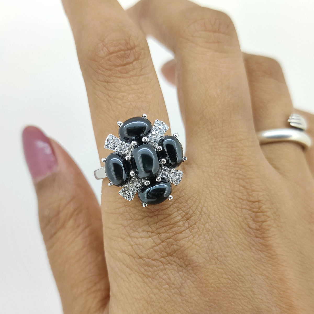 Black Star Sapphire Ring: Oval Gemstone, Sterling Silver Statement Ring