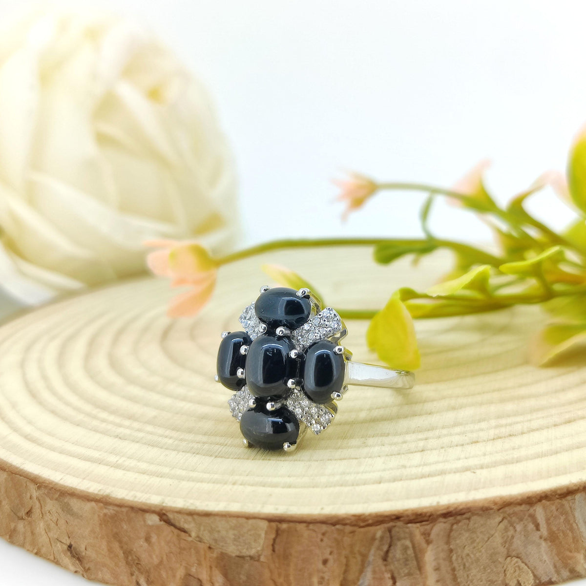 Black Star Sapphire Ring: Oval Gemstone, Sterling Silver Statement Ring