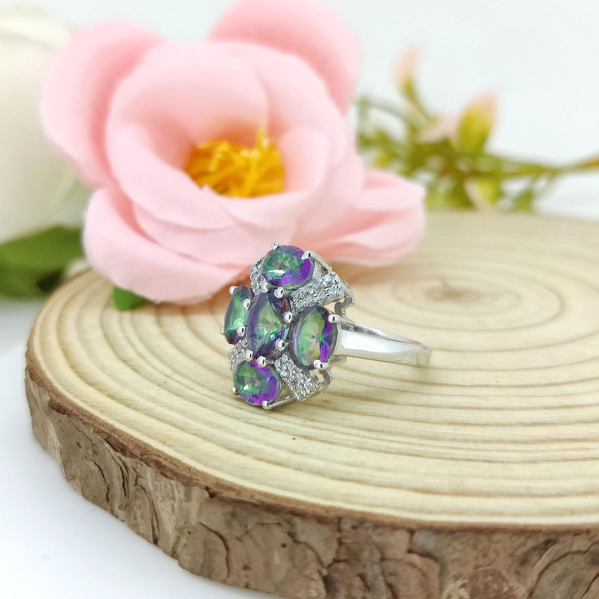 Natural Mystic Topaz Ring-925 Sterling Silver Jewelry-Cubic Zircon-November Birthstone
