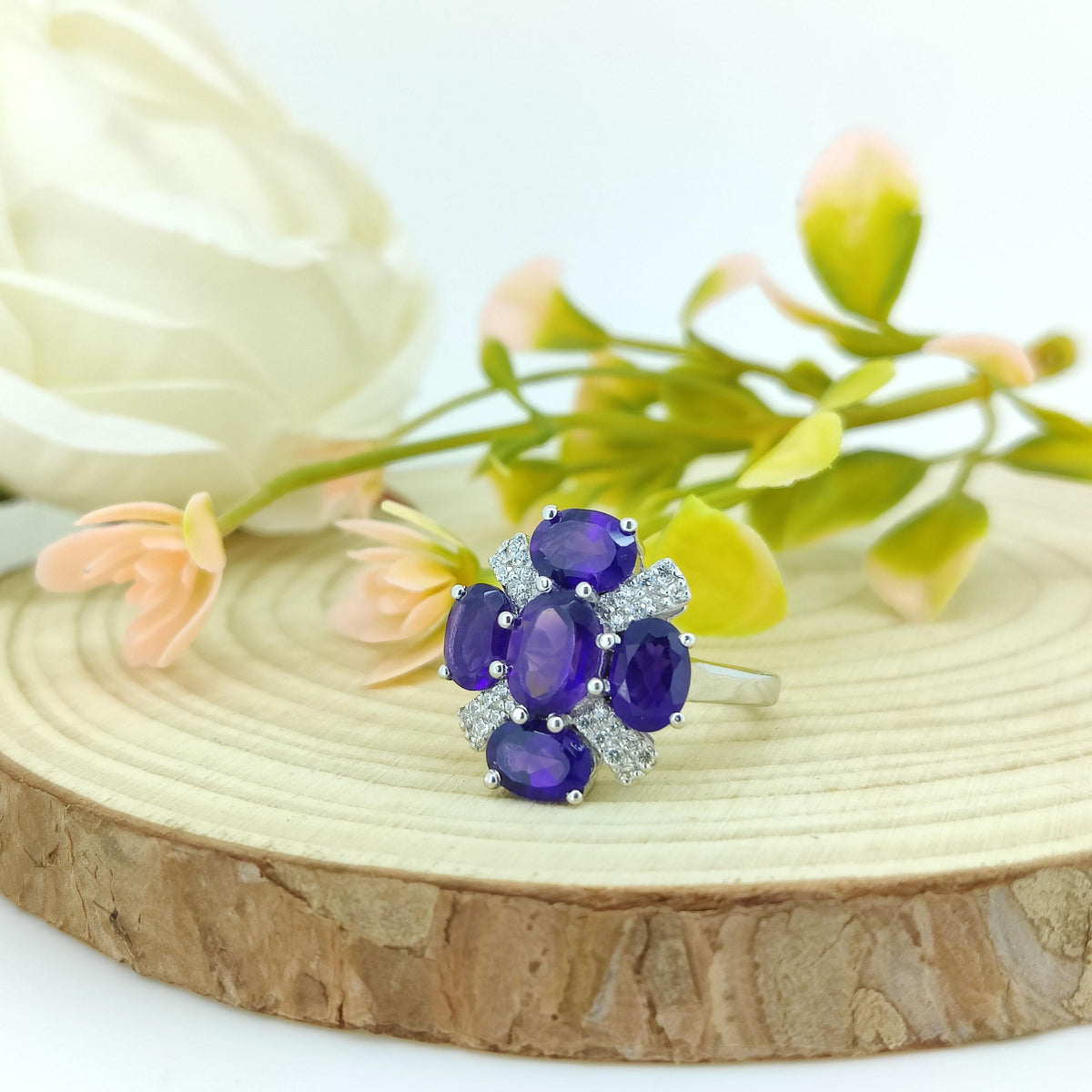 Oval African Amethyst Ring: Sterling Silver February Birthstone