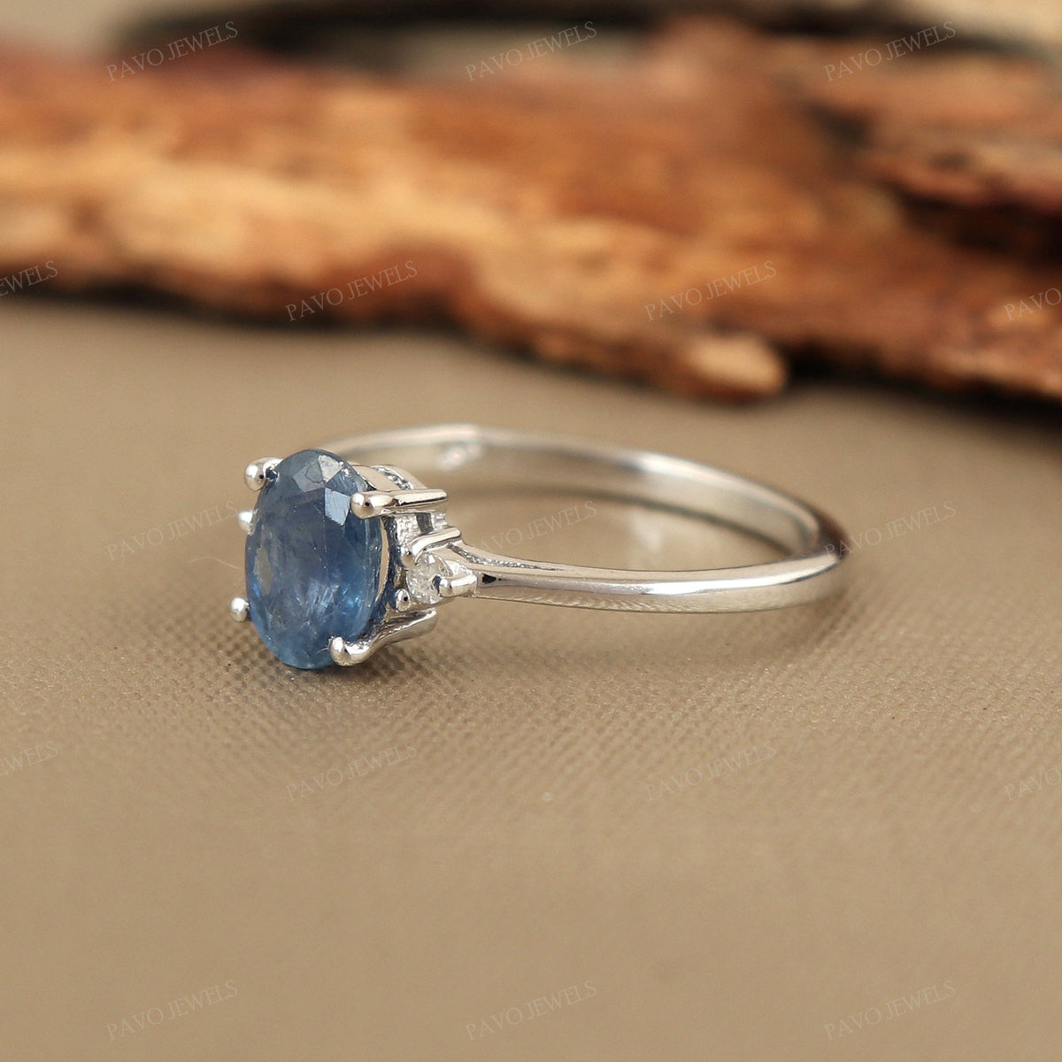 Oval Sapphire Wedding Ring, Sterling Silver, September Birthstone, Diamond Accent, Anniversary Gift Her