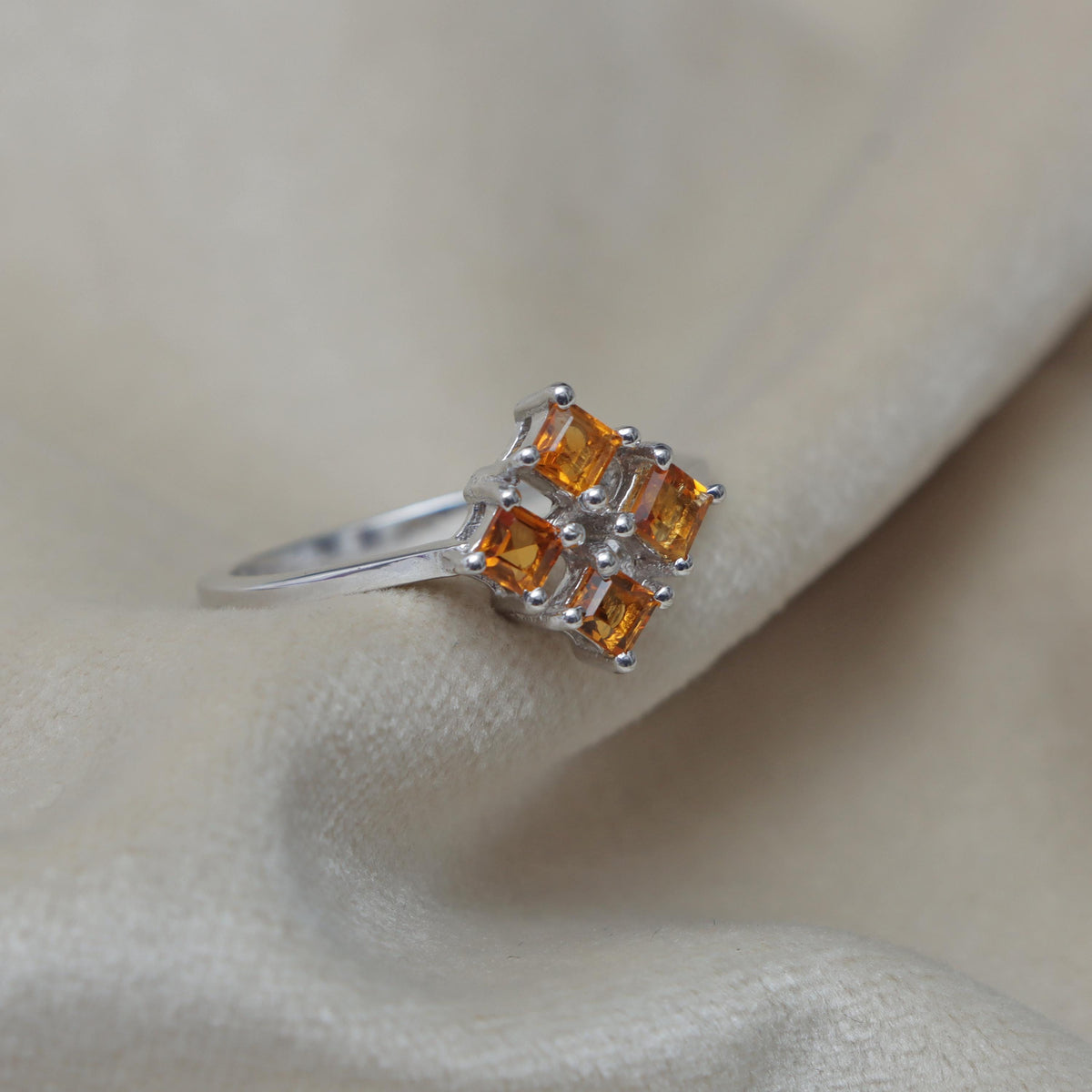 Handmade Sterling Silver Citrine Ring, Square Gemstone Stacking Ring