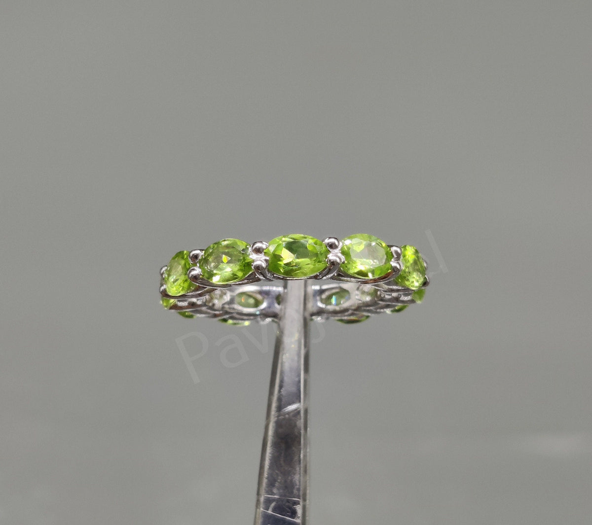 Green Peridot Eternity Band, Sterling Silver Handmade Wedding Jewelry, Promise Ring Gift for Her