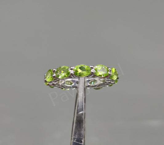 Green Peridot Eternity Band, Sterling Silver Handmade Wedding Jewelry, Promise Ring Gift for Her