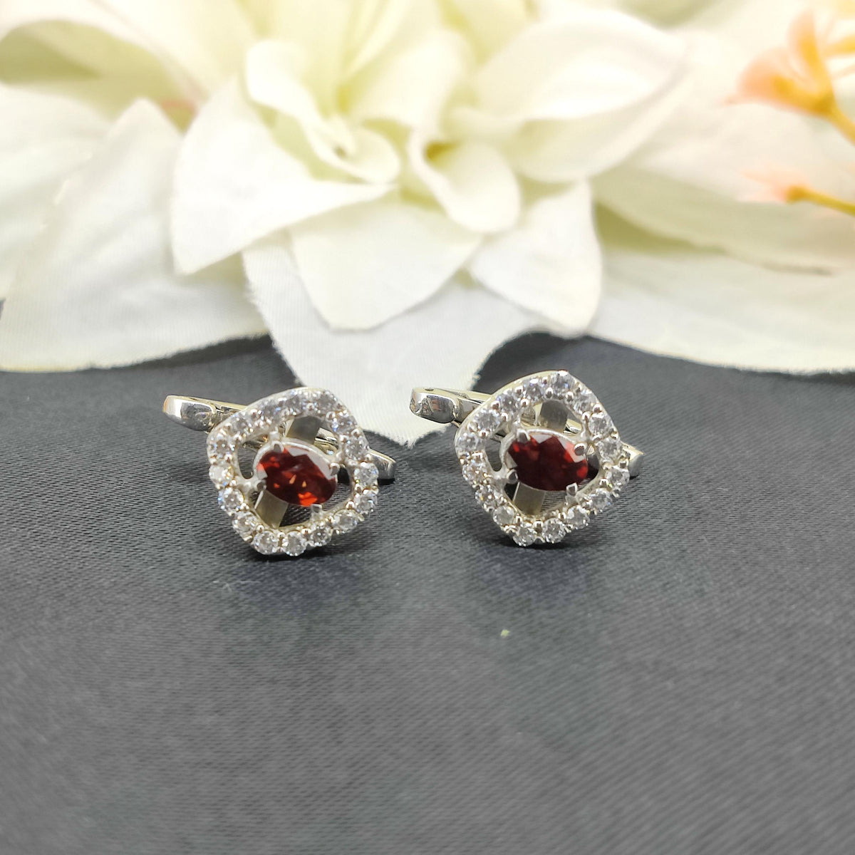 Natural Garnet Gemstone Cufflinks- Sterling Silver-January Birthstone-Gemstone Cluster Cufflinks Gift