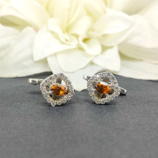 Natural Yellow Citrine Men's Cufflinks, 925 Sterling Silver, November Birthstone Jewelry