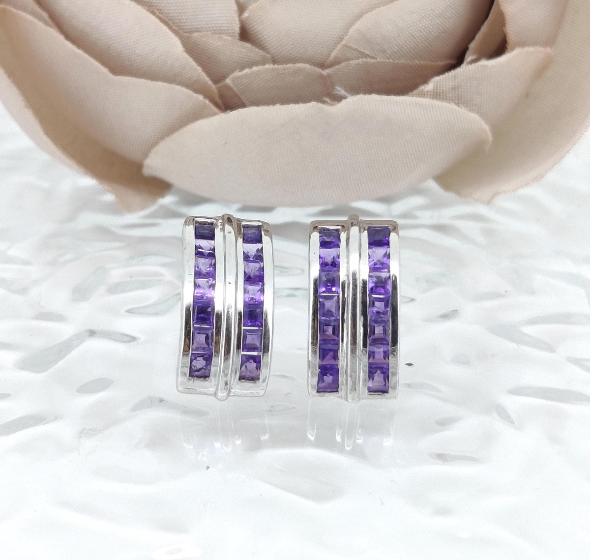 Natural African Amethyst Stud Earring-925 Sterling Silver-Square Gemstone-February Birthstone Earrings-Purple Amethyst Jewelry-Gift for her
