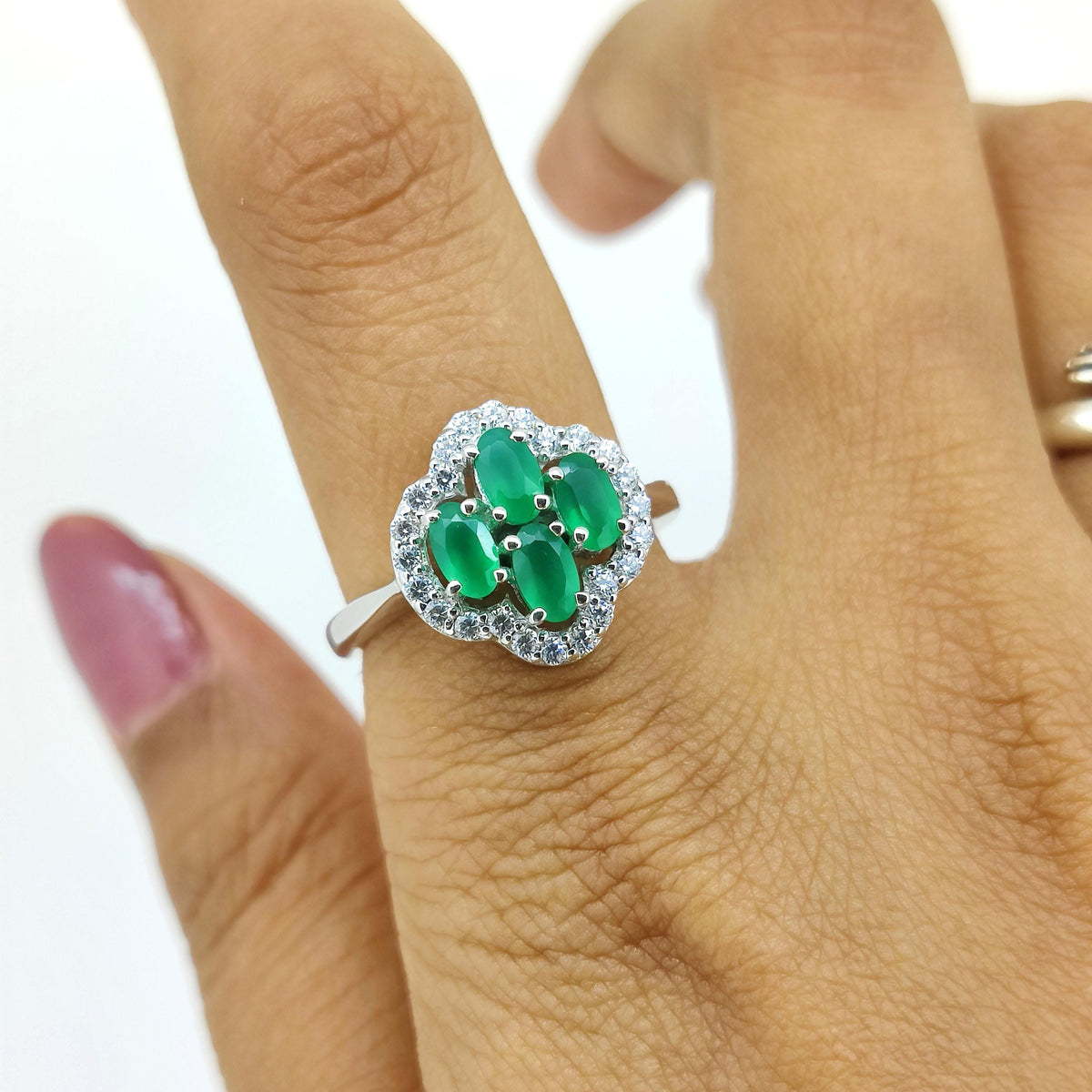 Green Onyx Ring: Sterling Silver Oval Gemstone, May Birthstone