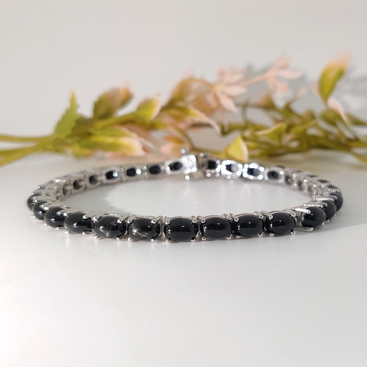 Black Star Sapphire Tennis Bracelet: Handmade Sterling Silver Gemstone Wedding Gift