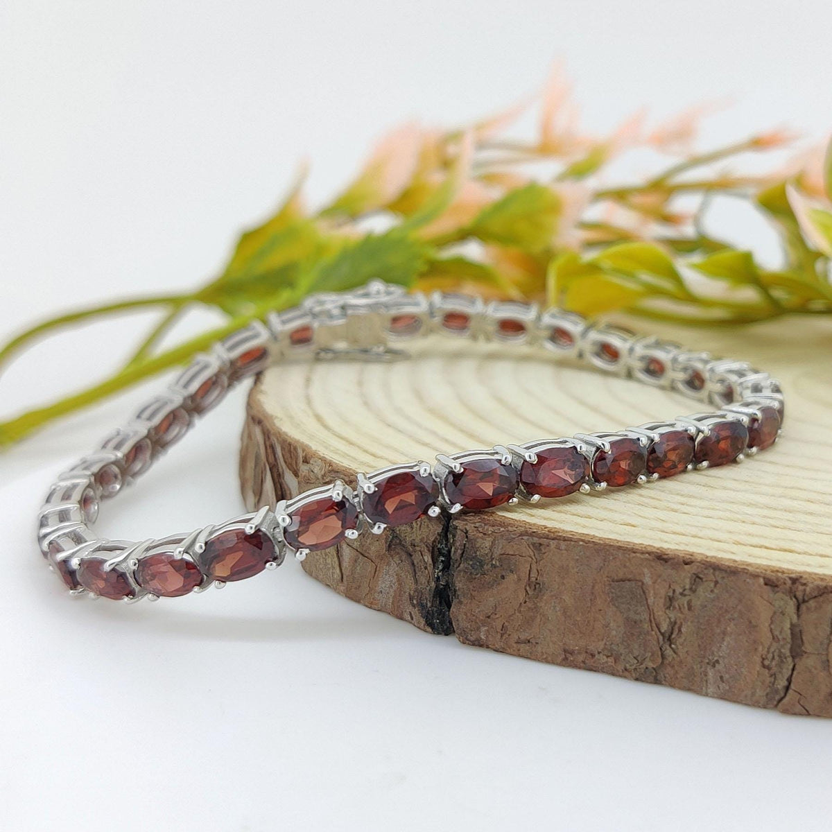 Garnet Tennis Bracelet: Sterling Silver, January Birthstone, Garnet Jewelry