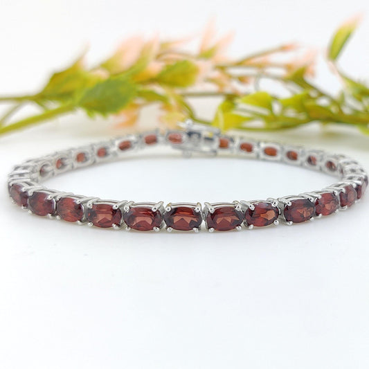 Garnet Tennis Bracelet: Sterling Silver, January Birthstone, Garnet Jewelry