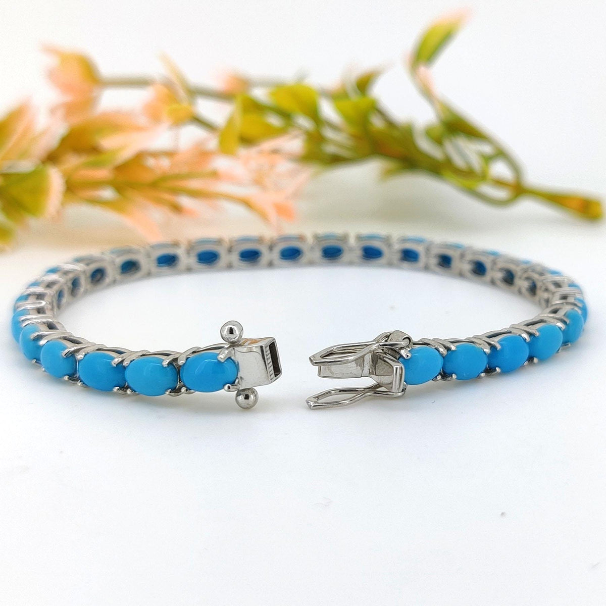 Turquoise Tennis Bracelet- 925 Sterling Silver- December Birthstone-Turquoise Jewelry