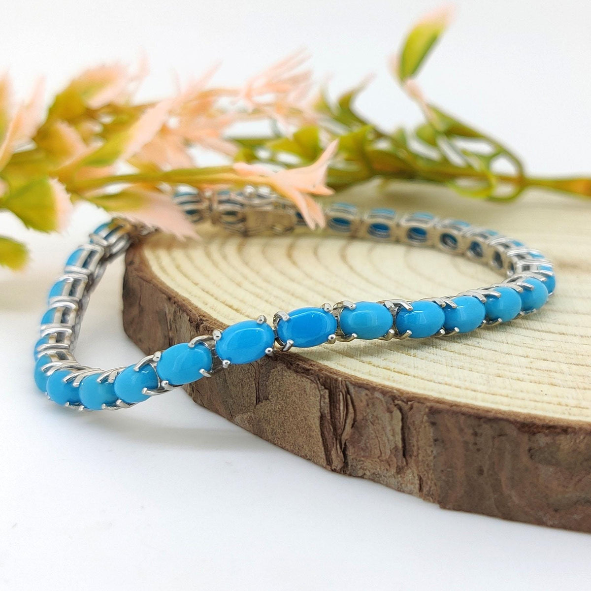 Turquoise Tennis Bracelet- 925 Sterling Silver- December Birthstone-Turquoise Jewelry