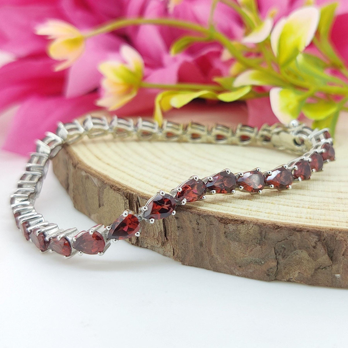 Garnet Tennis Bracelet, 925 Sterling Silver, January Birthstone, Garnet Jewelry, Wedding Gift For Her