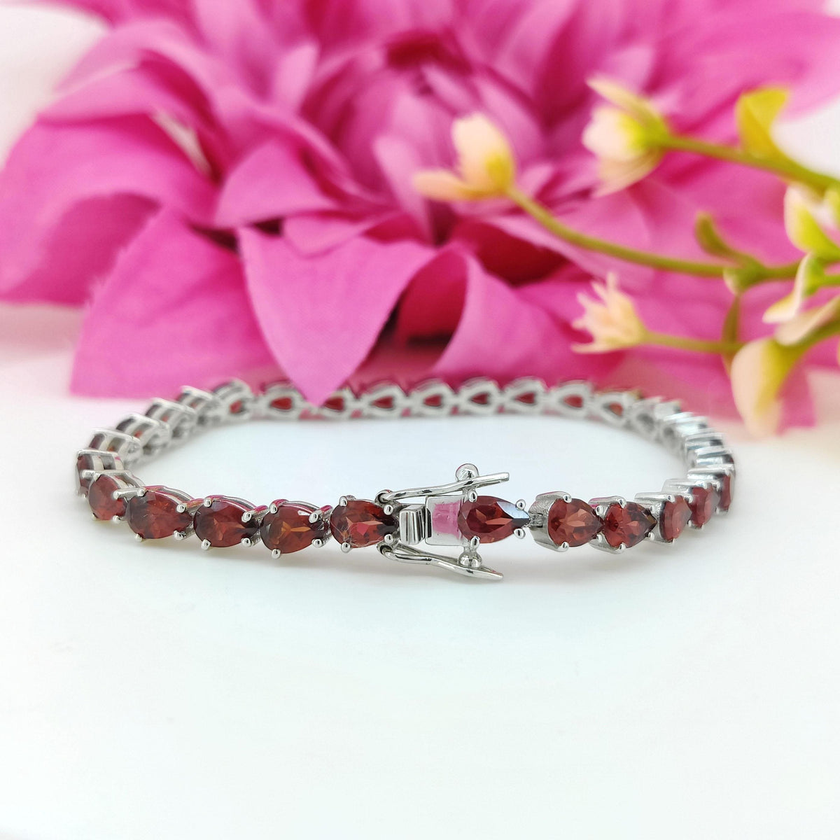 Garnet Tennis Bracelet, 925 Sterling Silver, January Birthstone, Garnet Jewelry, Wedding Gift For Her