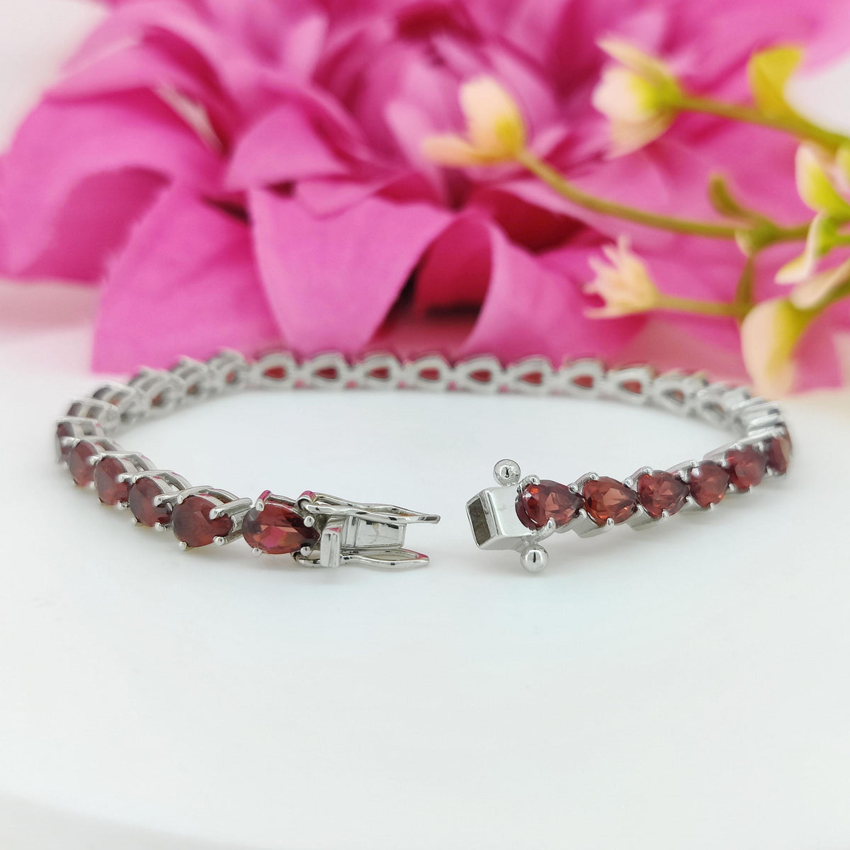 Garnet Tennis Bracelet, 925 Sterling Silver, January Birthstone, Garnet Jewelry, Wedding Gift For Her