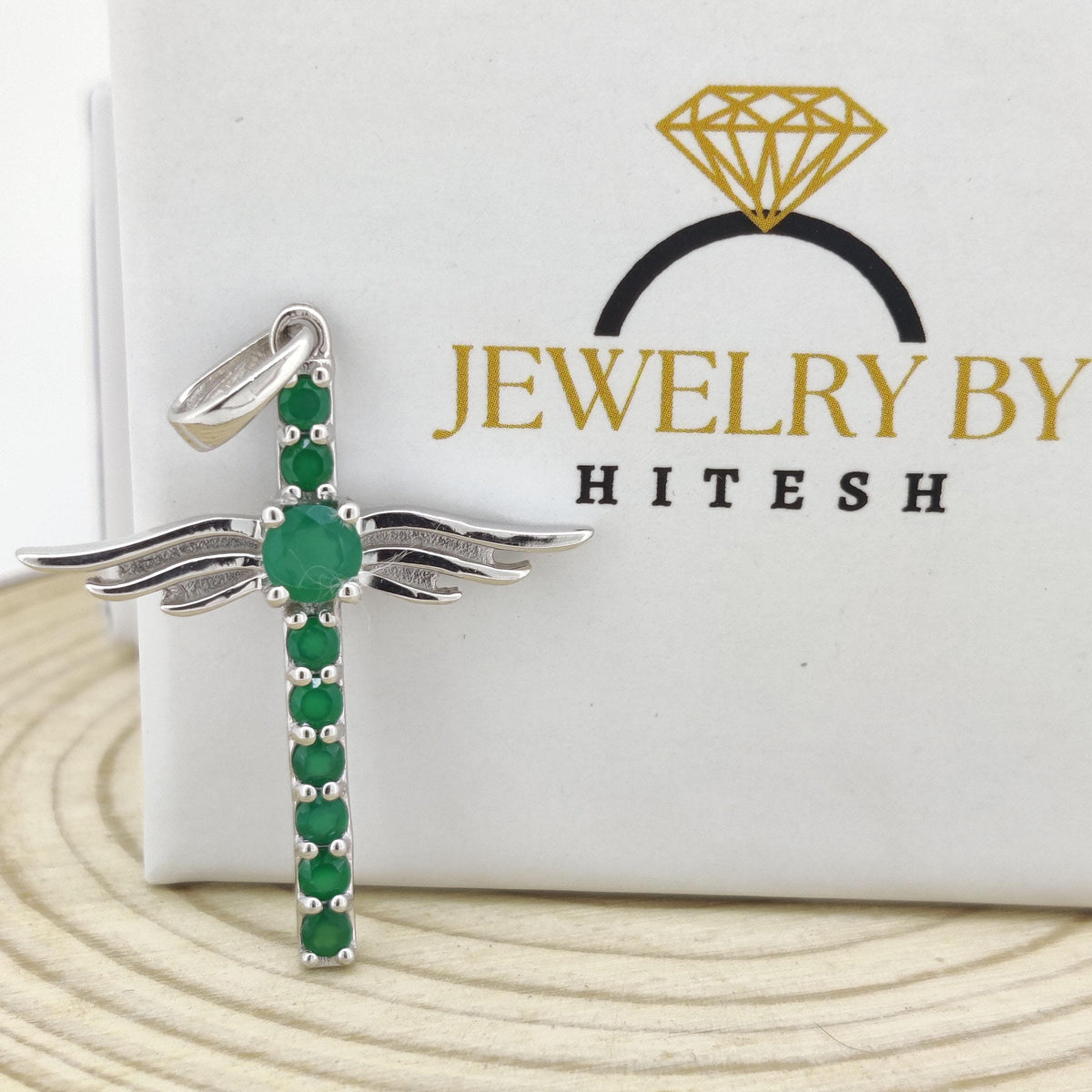 Green Onyx Cross Pendant: Sterling Silver Feather Jewelry, May Birthstone