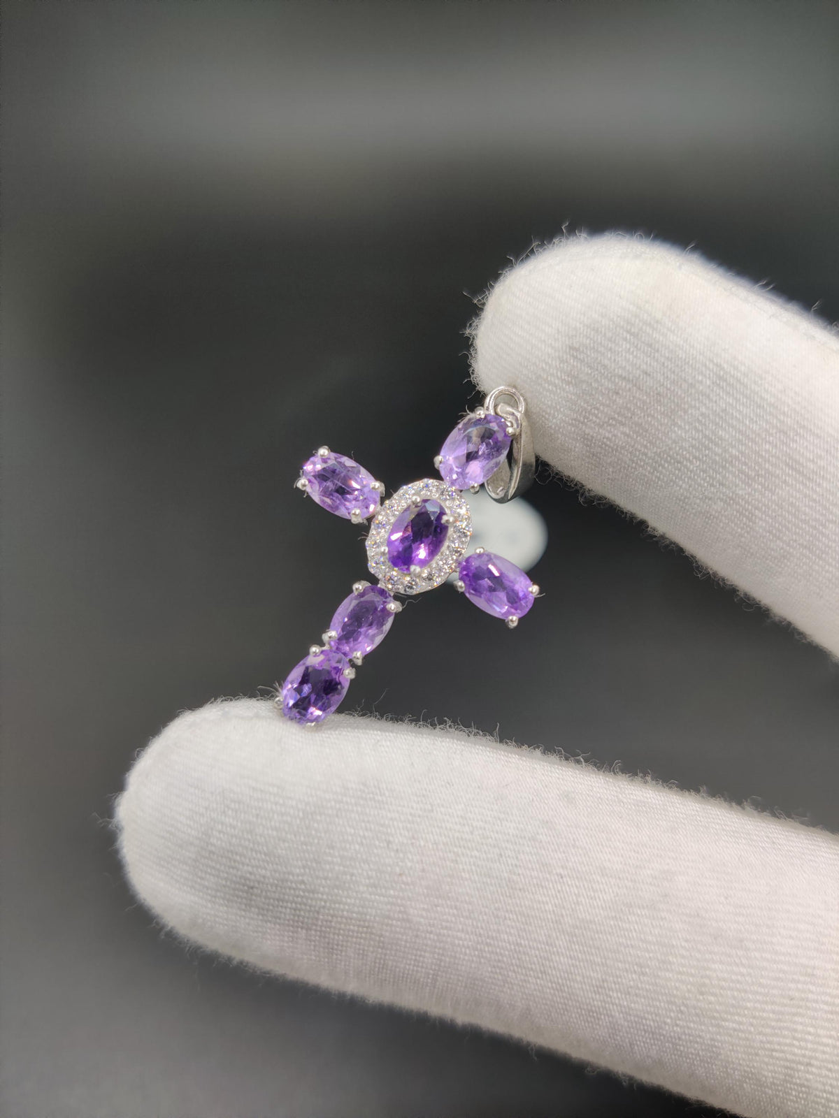 Unique Artisan Cross Pendant, Amethyst Gemstone Necklace, Vintage Style Gift for Her