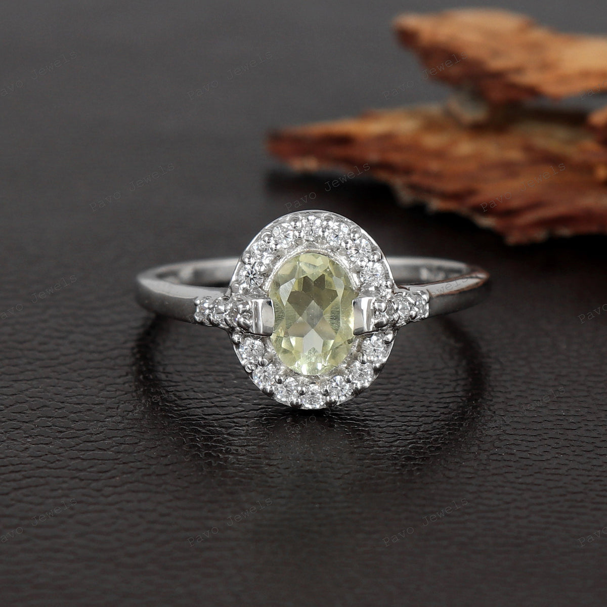 Sterling Silver Ring, Handmade Gemstone CZ, Green Gold Stone Jewelry