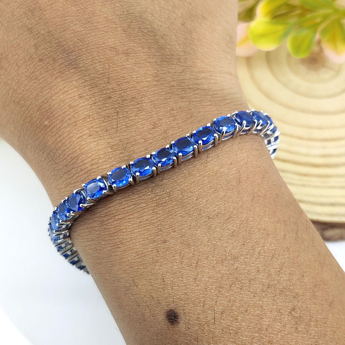 Natural Kyanite Tennis Bracelet-925 Sterling Silver Jewelry-Oval Gemstone Bracelet-September Birthstone Jewelry-Blue Kyanite Jewelry Gift