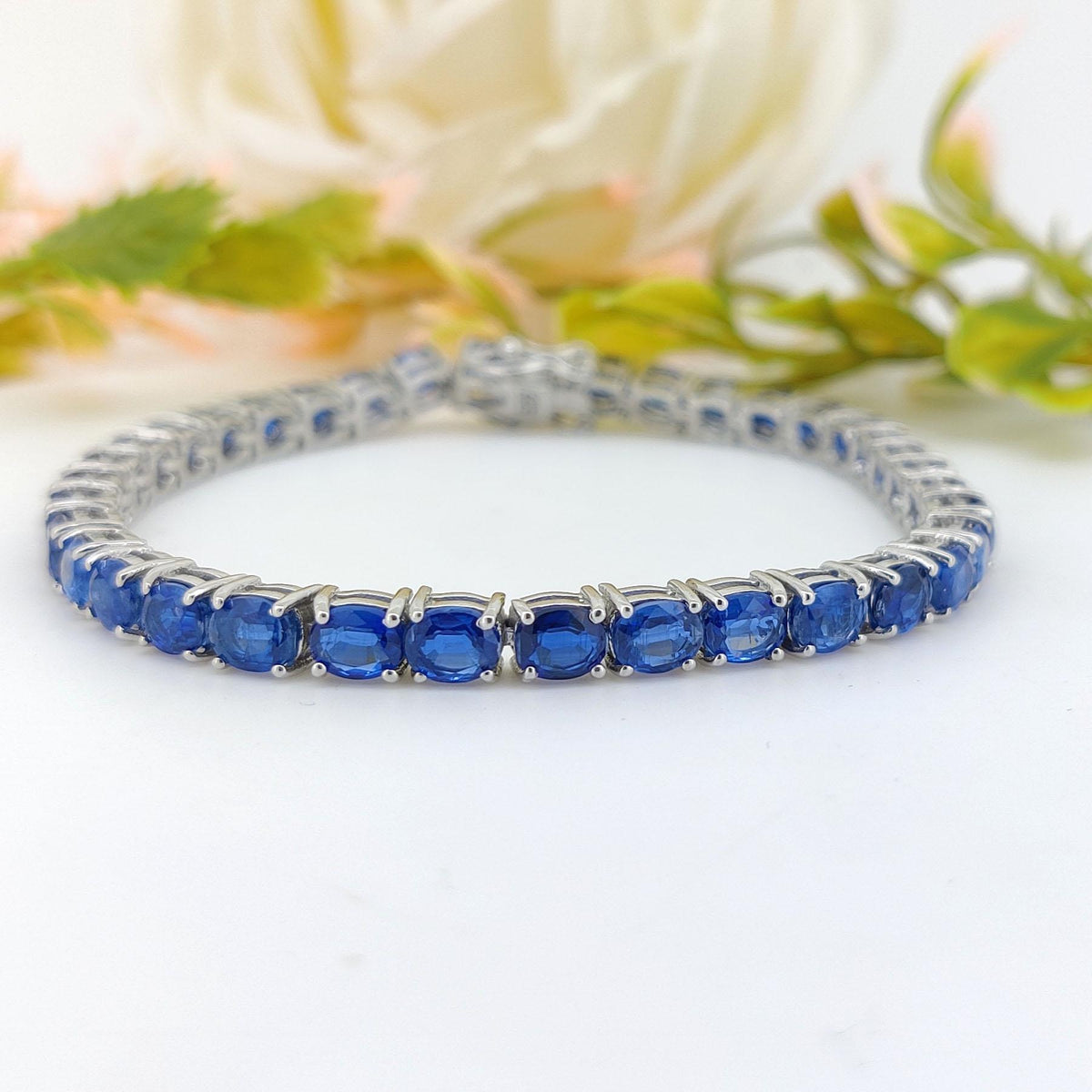 Natural Kyanite Tennis Bracelet-925 Sterling Silver Jewelry-Oval Gemstone Bracelet-September Birthstone Jewelry-Blue Kyanite Jewelry Gift