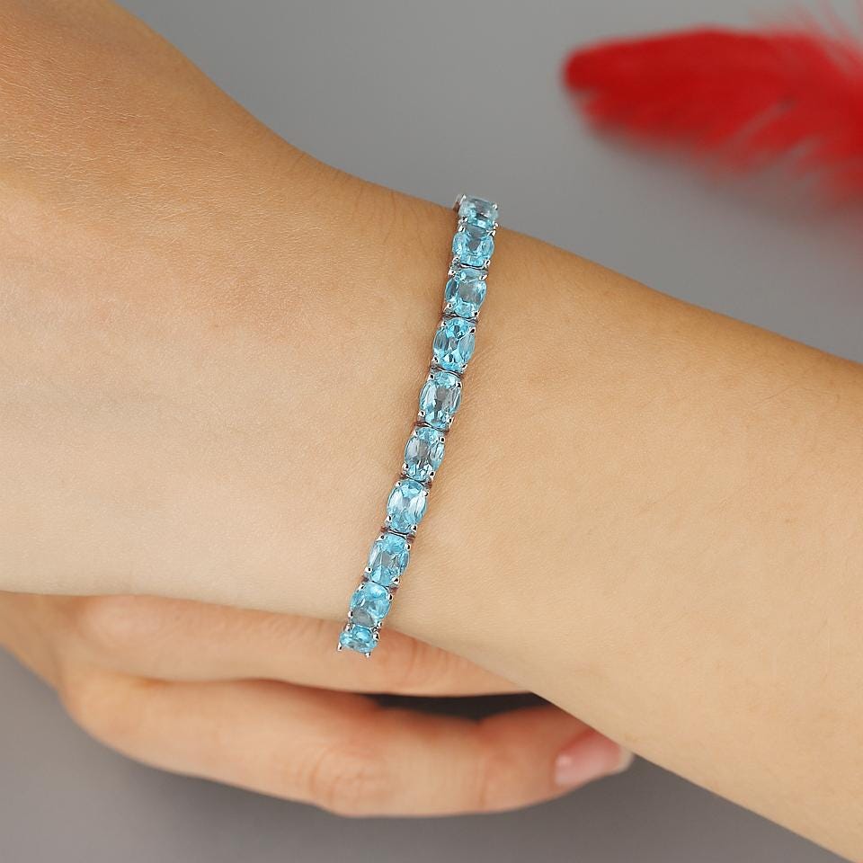 Blue Topaz Tennis Bracelet: Sterling Silver December Birthstone Jewelry