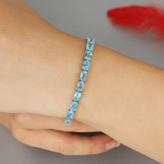 Blue Topaz Tennis Bracelet: Sterling Silver December Birthstone Jewelry