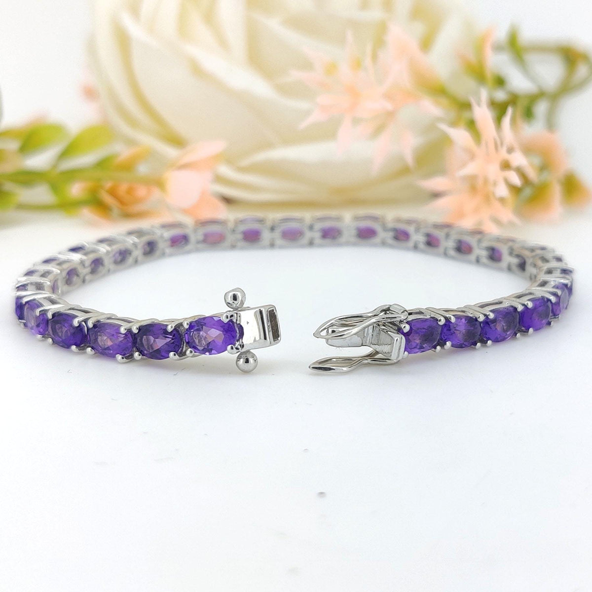 Amethyst Tennis Bracelet-925 Sterling Silver-February Birthstone Jewelry-Amethyst Jewelry