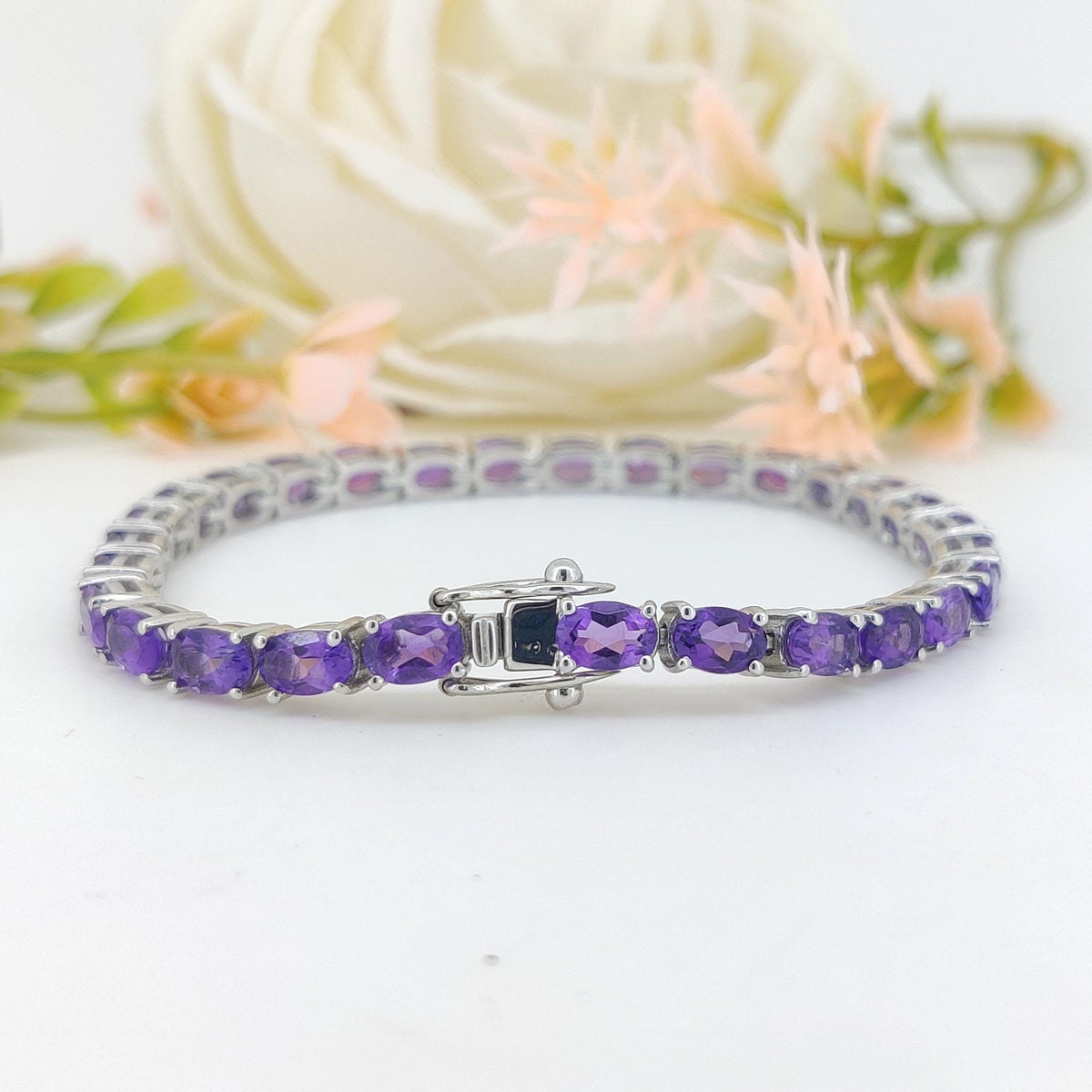 Amethyst Tennis Bracelet-925 Sterling Silver-February Birthstone Jewelry-Amethyst Jewelry