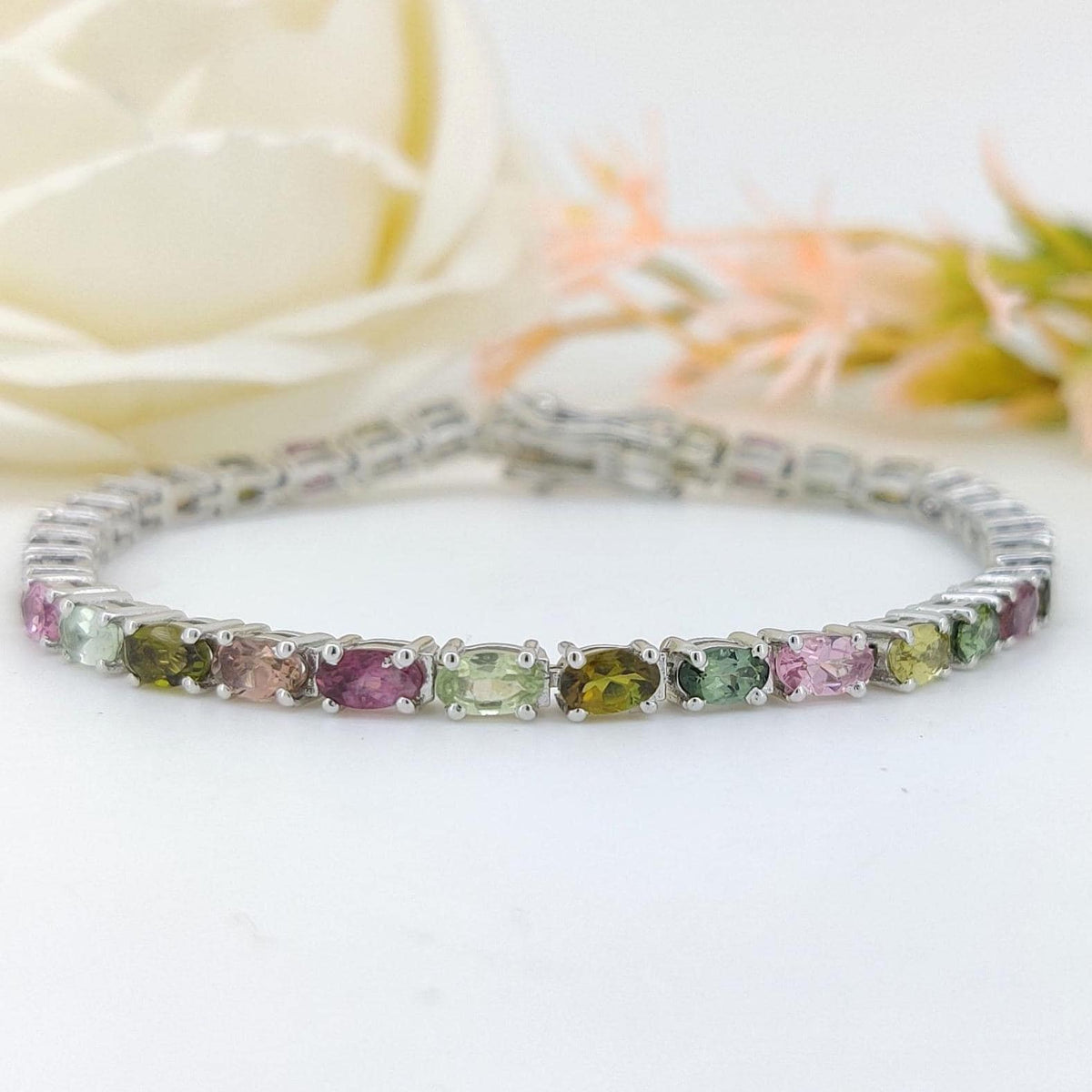 Natural Multi Tourmaline Tennis Bracelet-925 Sterling Silver-Oval Cut Gemstone-October Birthstone Jewelry-Tourmaline Jewelry-Gift for wife