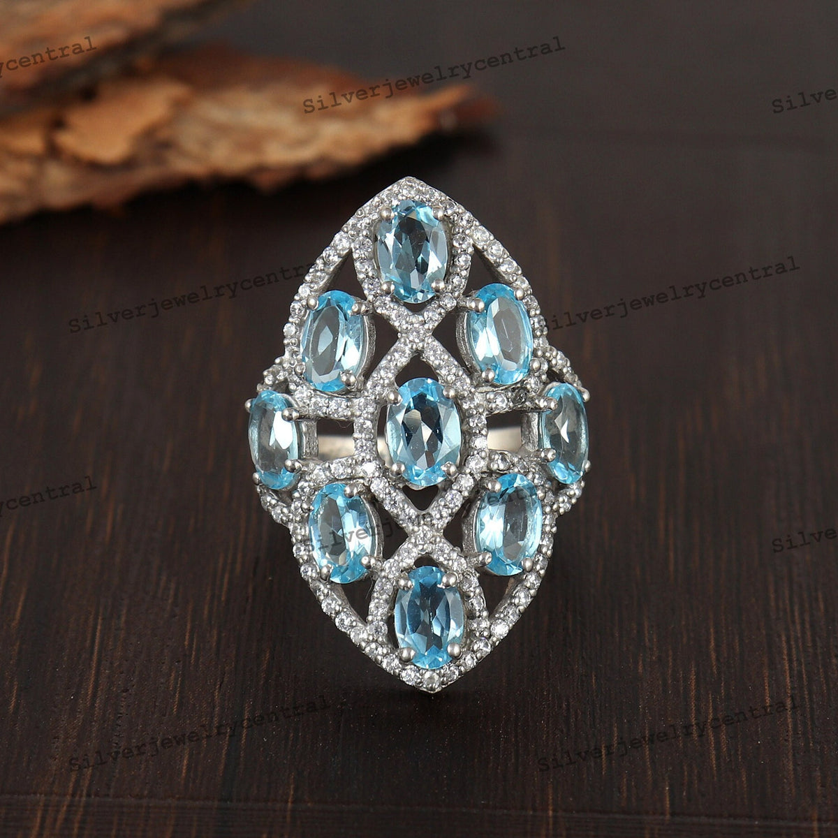 Swiss Blue Topaz Ring Promise Sterling Silver Gemstone December Birthstone
