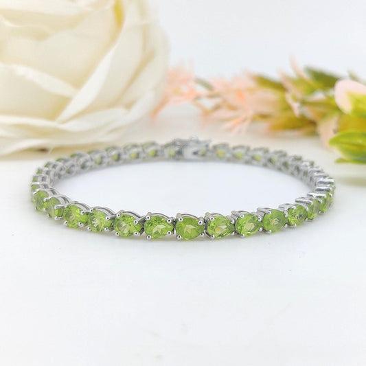 Natural Peridot Tennis Bracelet-925 Sterling Silver Bracelet-Pear Gemstone-August Birthstone Jewelry-Green Peridot Jewelry-Gift for her
