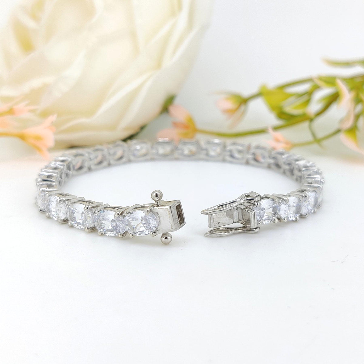 Oval Handmade Cubic Zircon Tennis Bracelet, 925 Sterling Silver Anniversary Gift