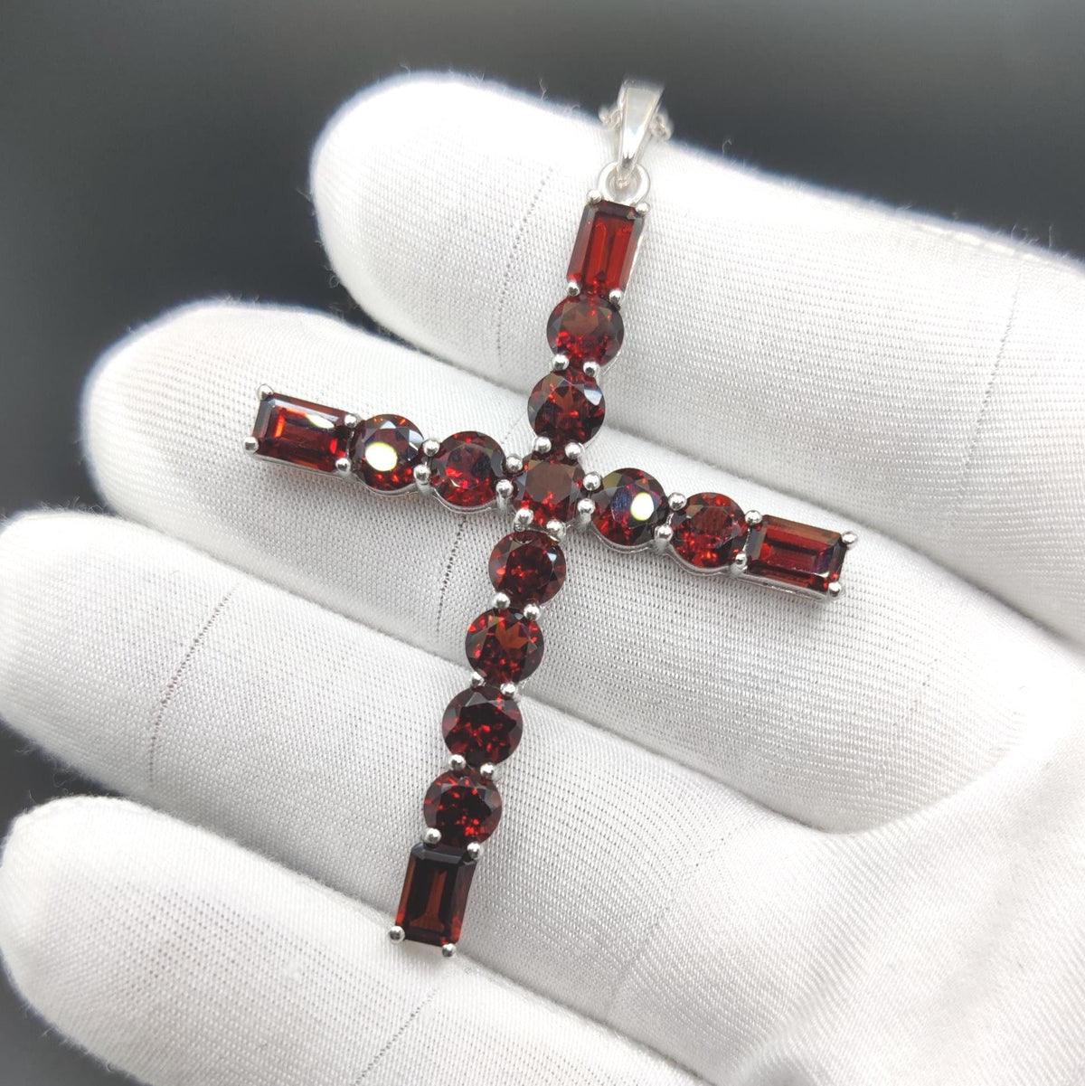 Natural Garnet Cross Pendant: Sterling Silver January Birthstone Jewelry