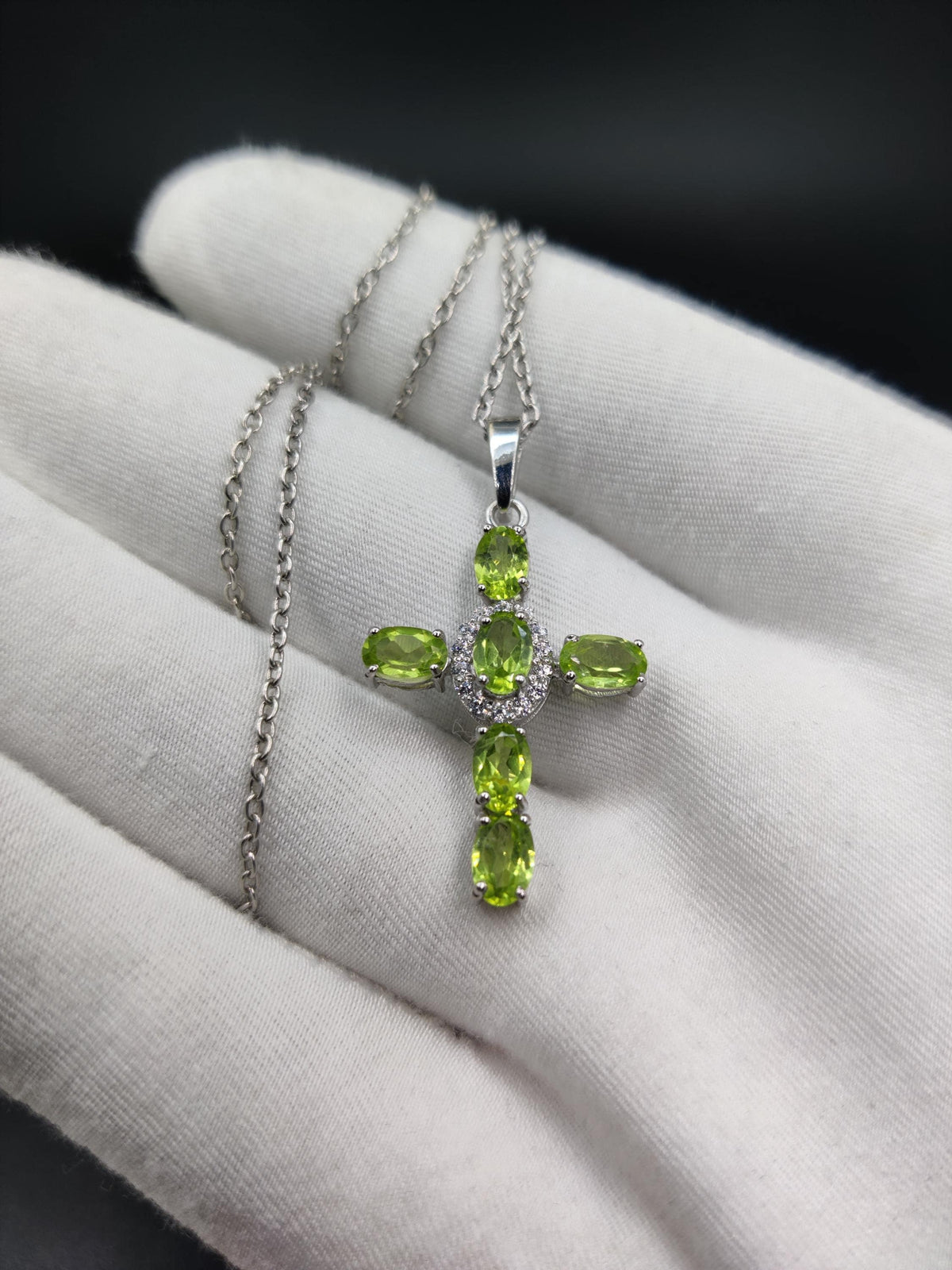 Peridot Cross Pendant: Sterling Silver August Birthstone Necklace