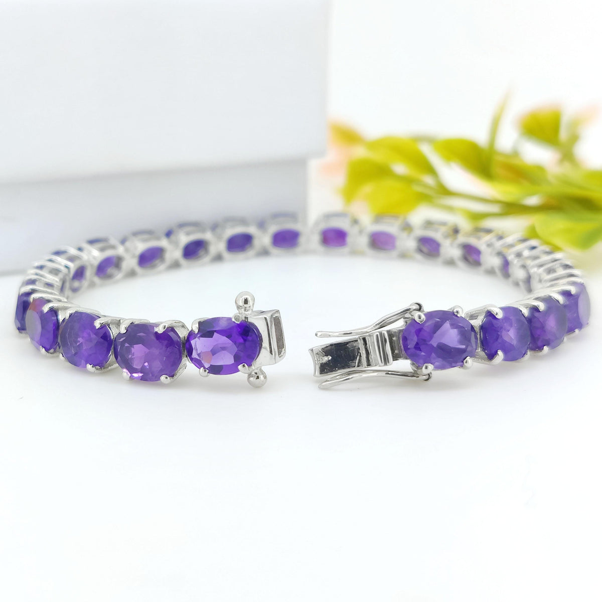 African Amethyst Tennis Bracelet-Oval Gemstone Bracelet-February Birthstone Jewelry-925 Sterling Silver Bracelet-African Amethyst Jewelry
