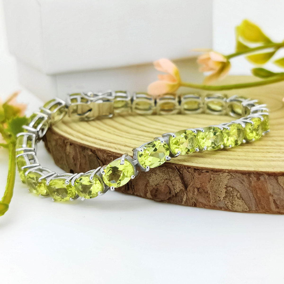 Lemon Topaz Tennis Bracelet: Oval 8x6mm, Sterling Silver November Birthstone