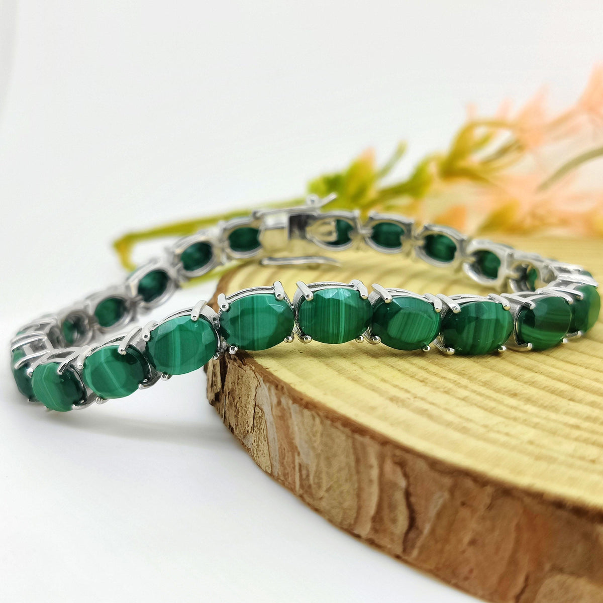 Natural Malachite Tennis Bracelet-925 Sterling Silver Jewelry-Anniversary Gift