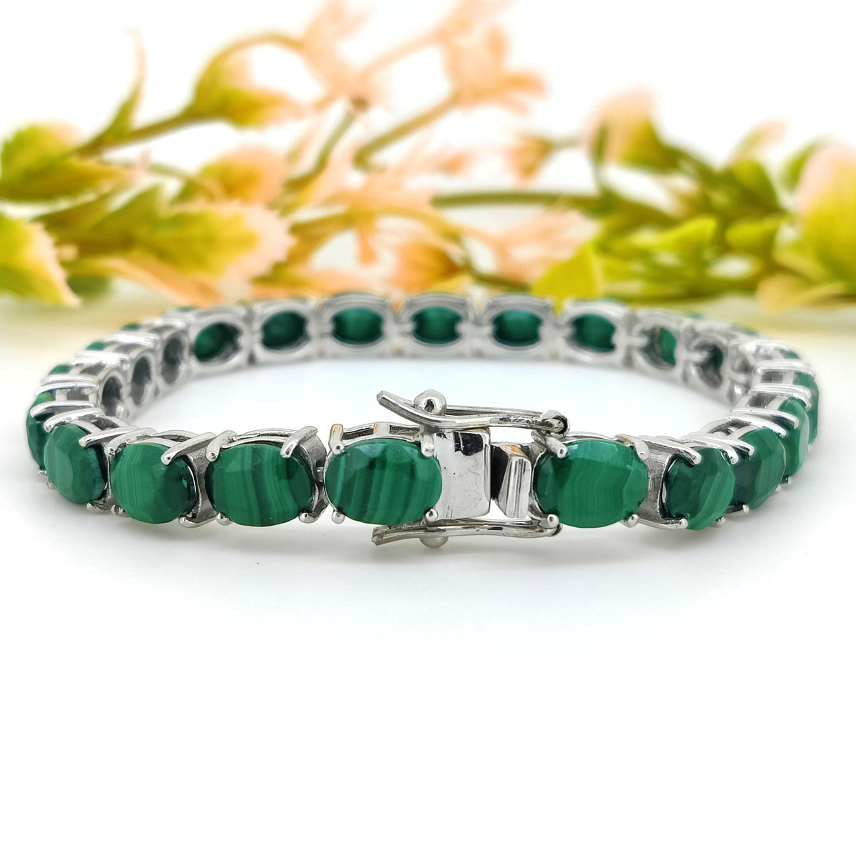 Natural Malachite Tennis Bracelet-925 Sterling Silver Jewelry-Anniversary Gift