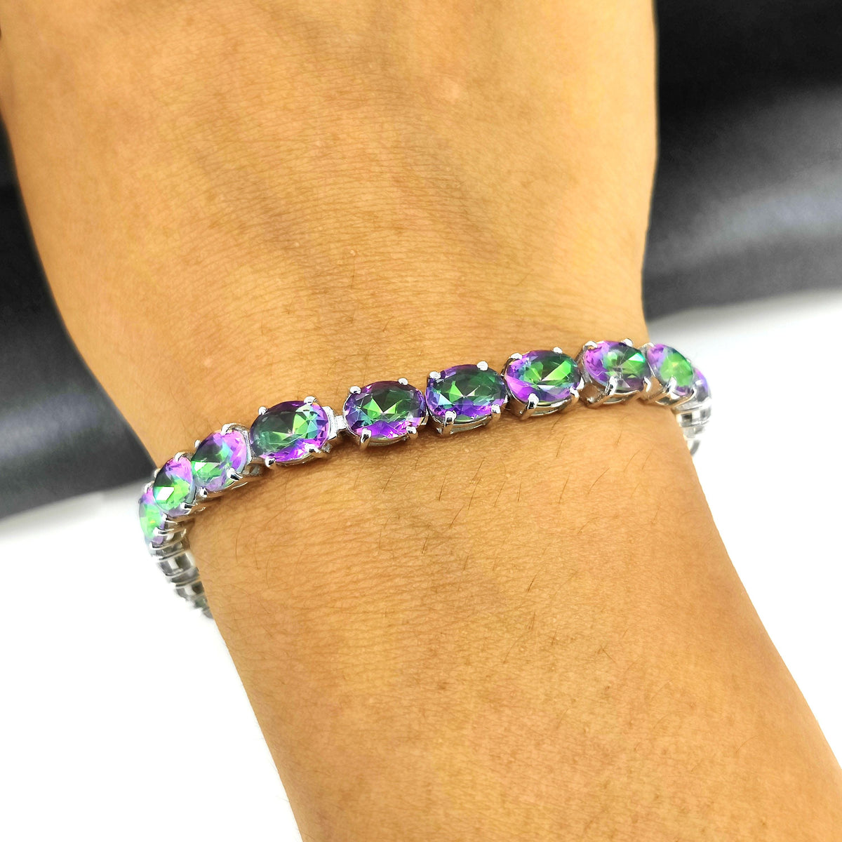 Mystic Topaz Tennis Bracelet, Sterling Silver, Oval Gemstone, November Birthstone
