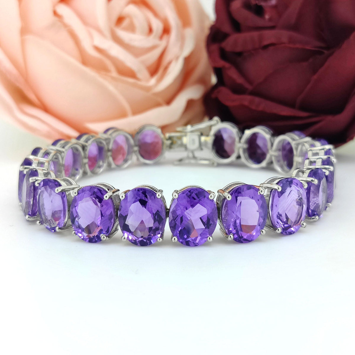 Amethyst Tennis Bracelet-925 Sterling Silver Jewelry-11x9mm Oval Bracelet-February Birthstone Jewelry-Purple Amethyst Jewelry-Gift for her