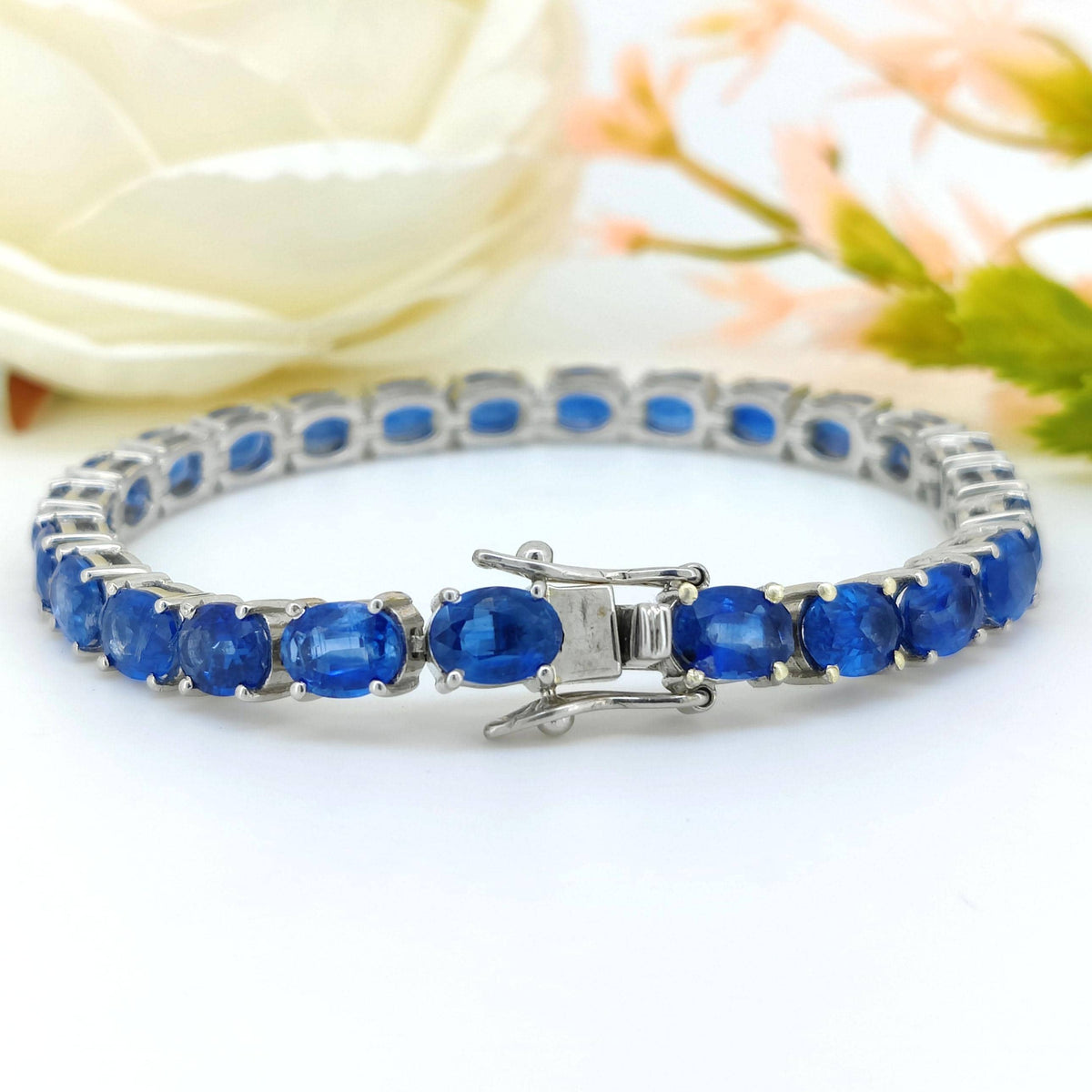 Natural Kyanite Tennis Bracelet-7x5mm Oval Gemstone Bracelet-925 Sterling Silver Jewelry-September Birthstone Jewelry-Blue Kyanite Jewelry