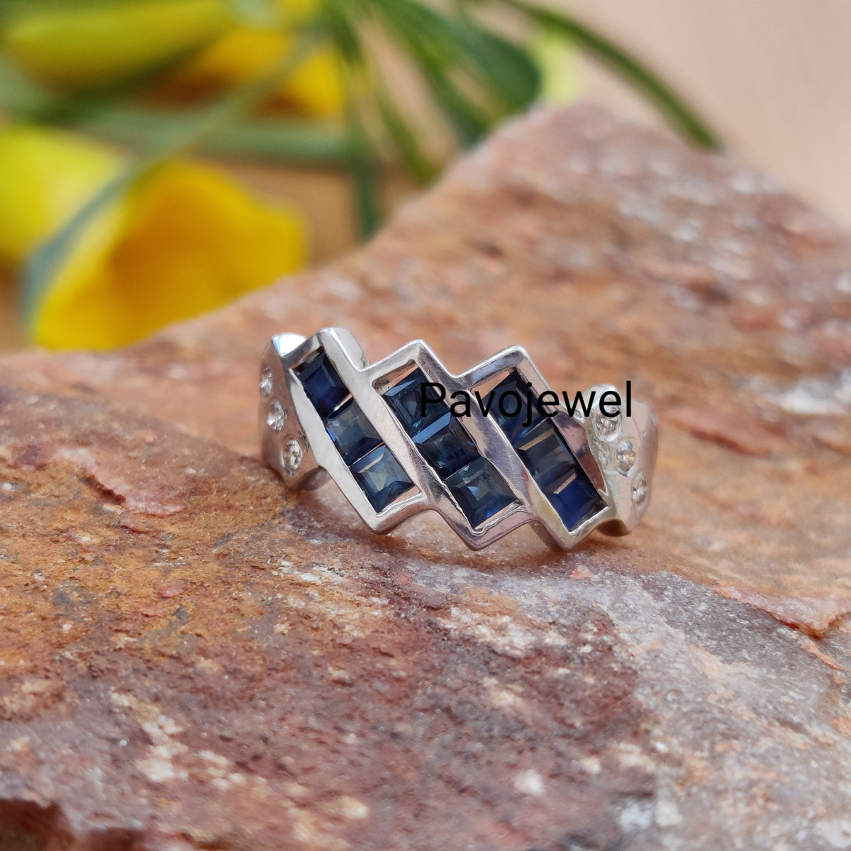 Blue Sapphire Diamond Ring: Sterling Silver Christmas Gifts for Her