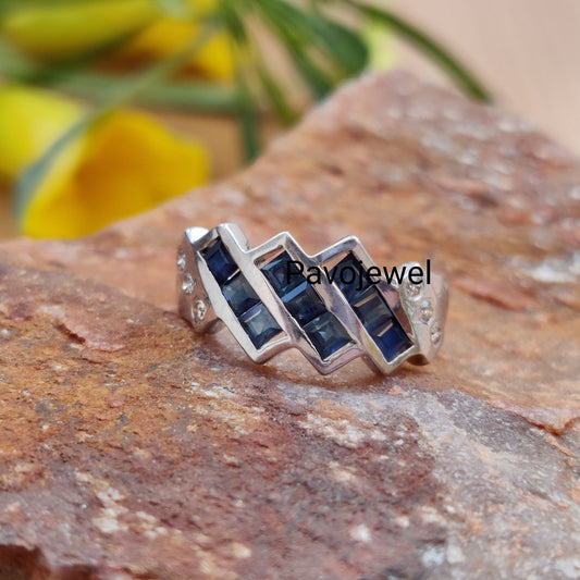 Blue Sapphire Diamond Ring: Sterling Silver Christmas Gifts for Her