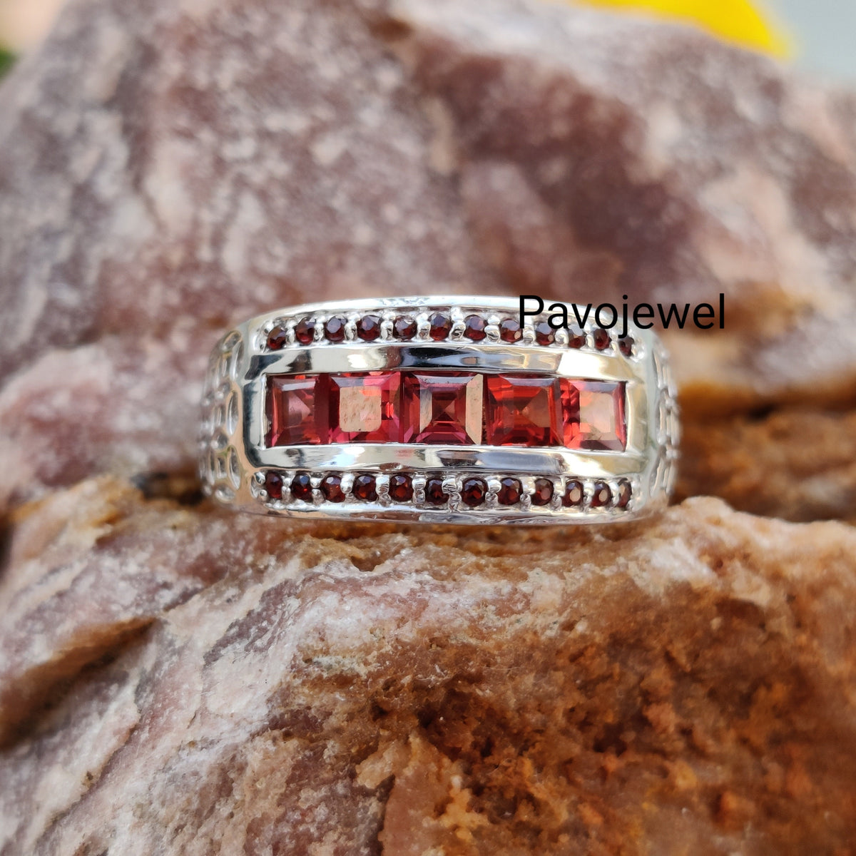 Amethyst, Garnet, Citrine, Multi Stone Eternity Band: 925 Sterling Ring Christmas Gift