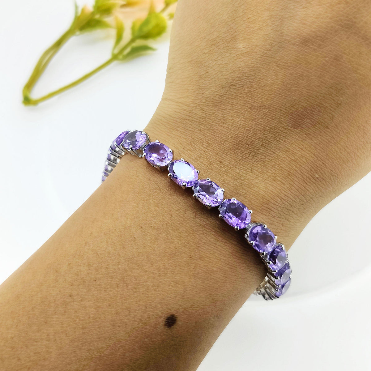 Natural Amethyst Tennis Bracelet-8x6mm Oval Bracelet-925 Sterling Silver-February Birthstone Jewelry-Purple Amethyst Jewelry-Gift for Her