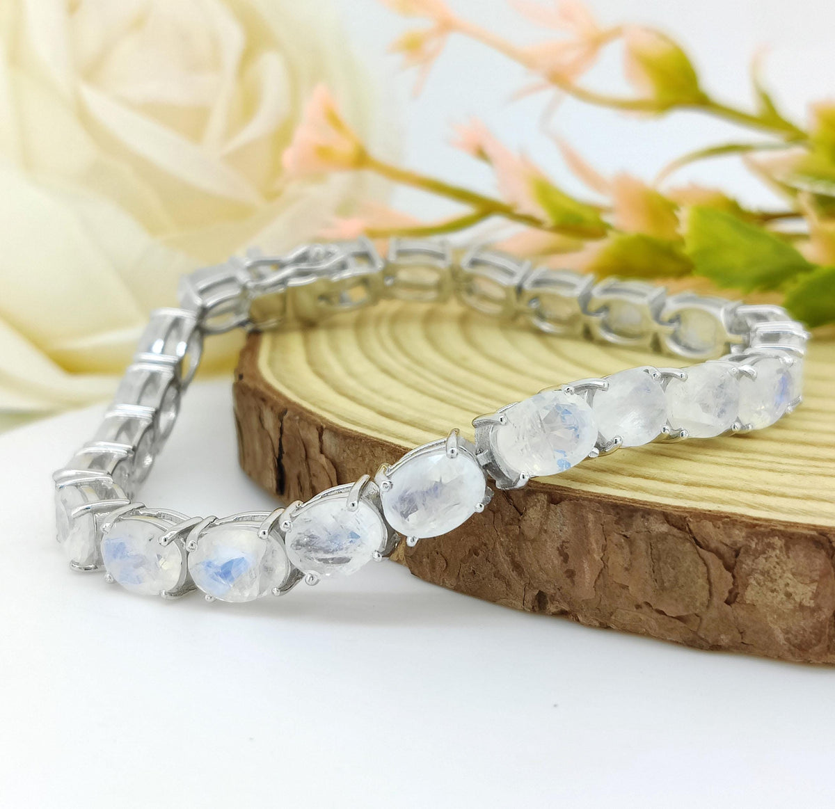 Rainbow Moonstone Tennis Bracelet-925 Sterling Silver Jewelry-8x6mm Moonstone Bracelet-Oval Cut Gemstone-June Birthstone Jewelry Gift