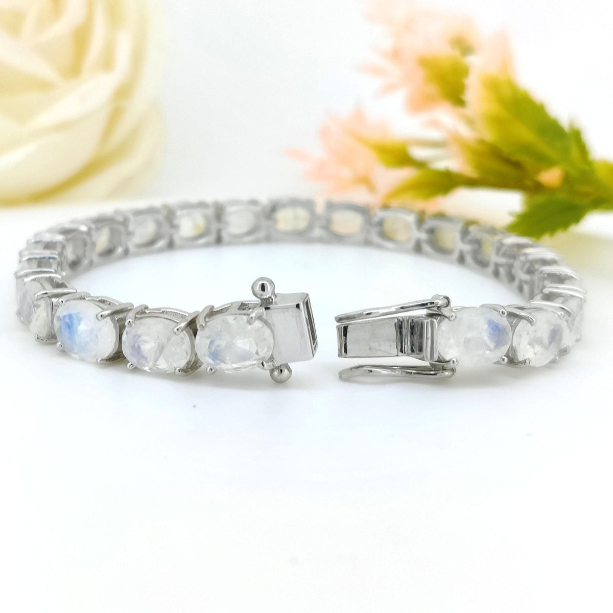 Rainbow Moonstone Tennis Bracelet-925 Sterling Silver Jewelry-8x6mm Moonstone Bracelet-Oval Cut Gemstone-June Birthstone Jewelry Gift