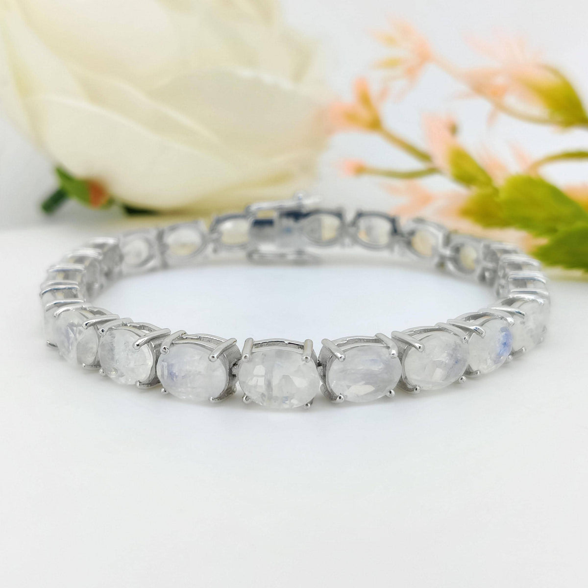 Rainbow Moonstone Tennis Bracelet-925 Sterling Silver Jewelry-8x6mm Moonstone Bracelet-Oval Cut Gemstone-June Birthstone Jewelry Gift